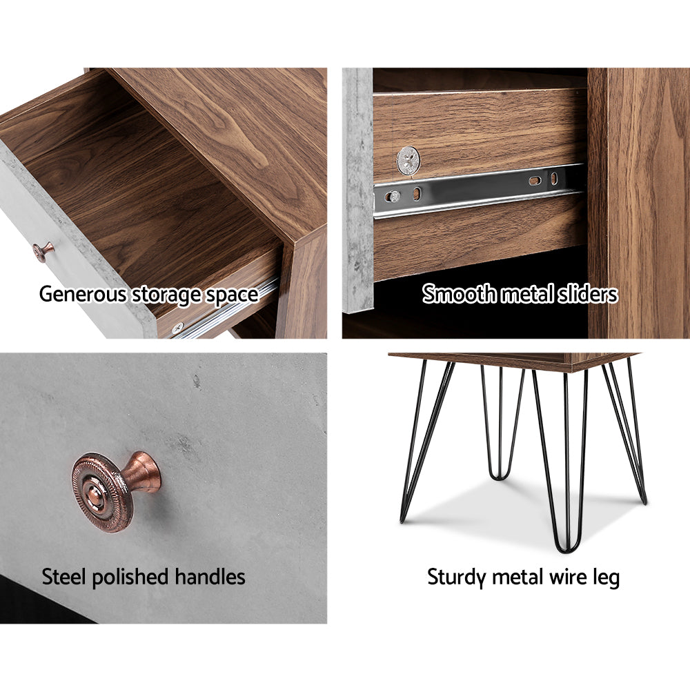 Artiss Bedside Table with Drawer - Grey & Walnut