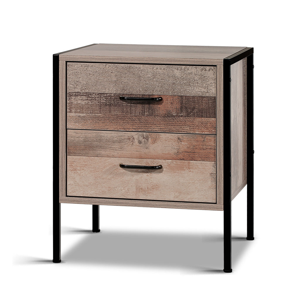 Artiss Bedside Table Drawers Nightstand Metal Oak