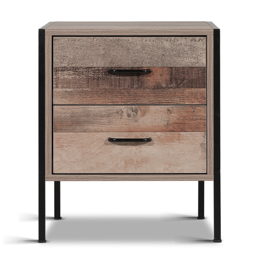 Artiss Bedside Table Drawers Nightstand Metal Oak