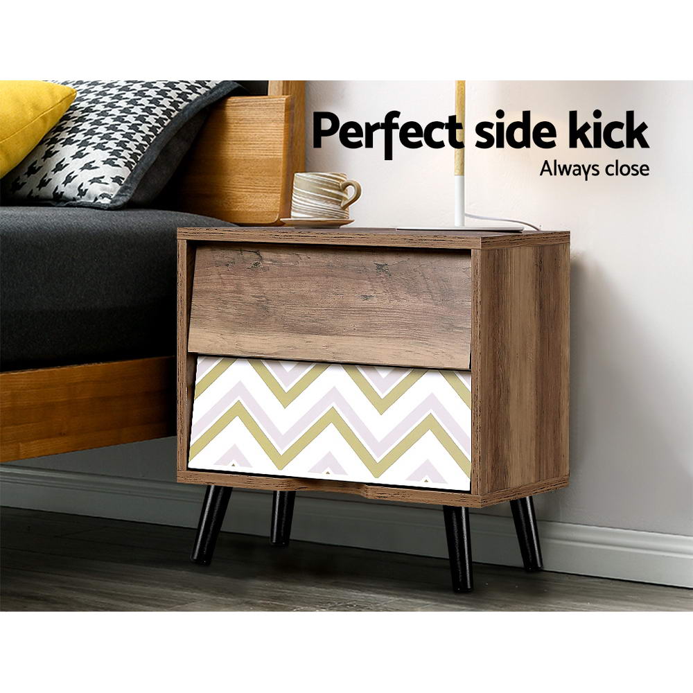 Artiss Bedside Tables 2 Drawers Table Storage Nightstand Cabinet Lamp Side Wood