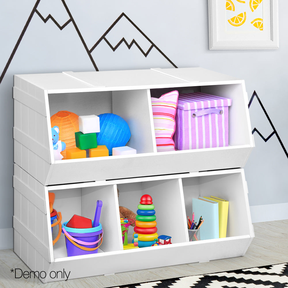 Keezi Kids Toy Box Stackable Bookshelf Storage Organiser Bookcase Shelf