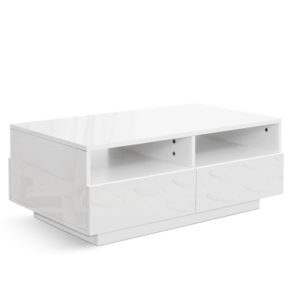 Artiss Modern Coffee Table 4 Storage Drawers High Gloss Wooden Shelf White