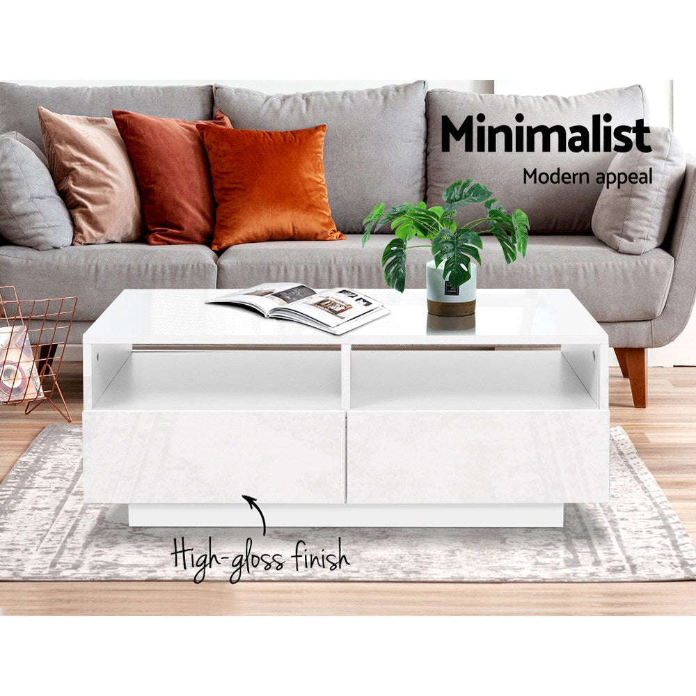 Artiss Modern Coffee Table 4 Storage Drawers High Gloss Wooden Shelf White