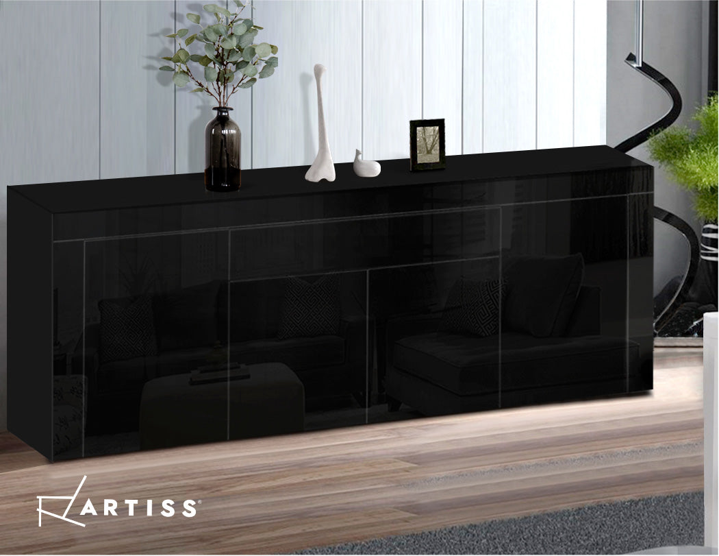 Artiss Sideboard Buffet High Gloss Storage Cabinet 4 Doors Cupboard Hall Black