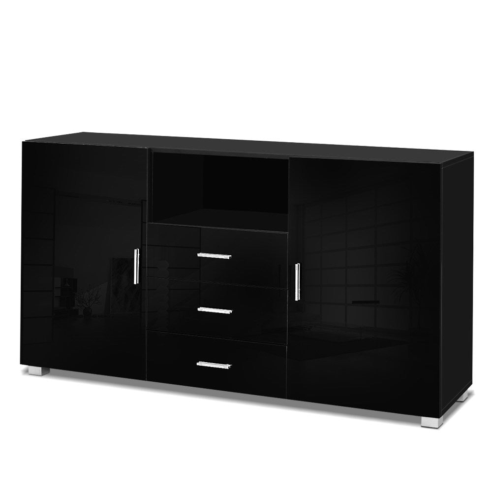 Artiss Buffet Sideboard Cabinet High Gloss Storage Cupboard Black Doors Drawers