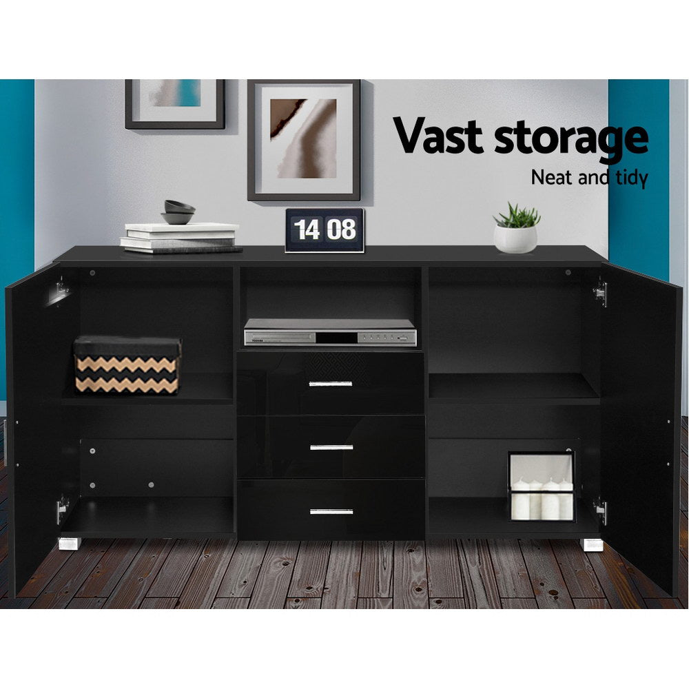 Artiss Buffet Sideboard Cabinet High Gloss Storage Cupboard Black Doors Drawers