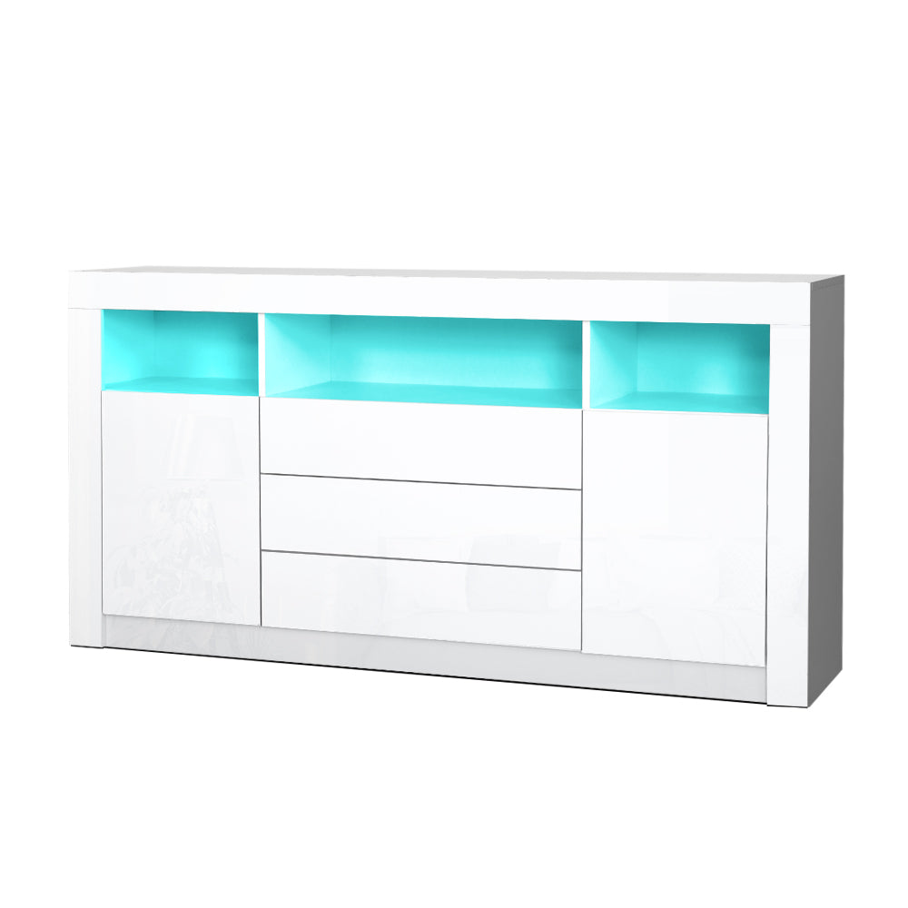 Artiss Buffet Sideboard Cabinet 3 Drawers High Gloss Storage Cupboard LED