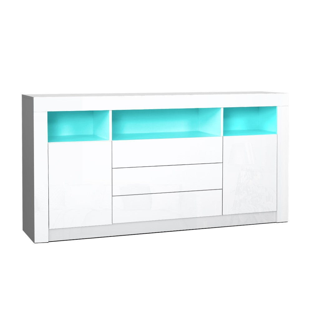 Artiss Buffet Sideboard Cabinet 3 Drawers High Gloss Storage Cupboard LED