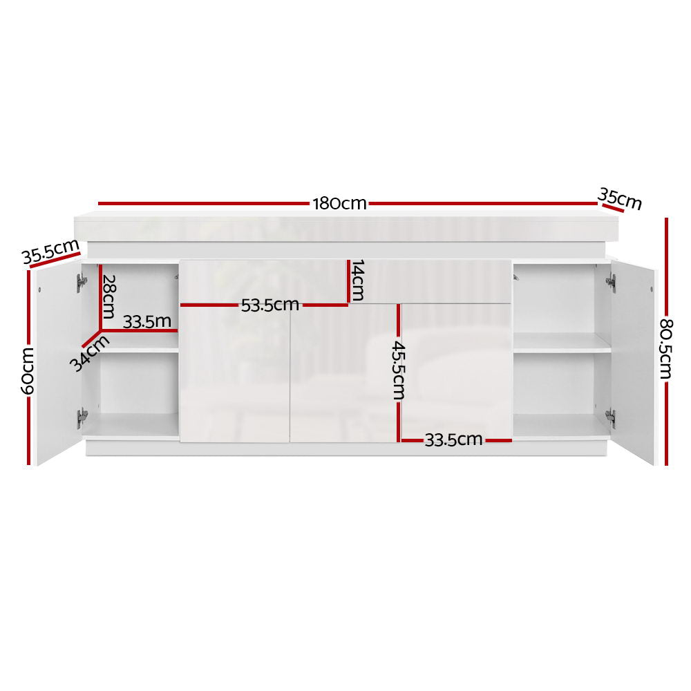 Artiss 180cm LED Buffet Sideboard Cabinet High Gloss Storage Cupboard Drawers