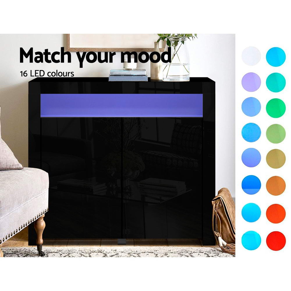 Artiss Buffet Sideboard Cabinet High Gloss Storage Cupboard 2 Doors Black Table