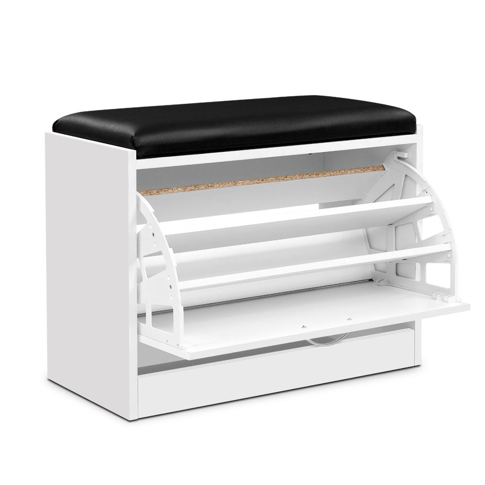 Artiss Shoe Cabinet Bench Shoes Storage Rack Organiser Storage White 15 Pairs