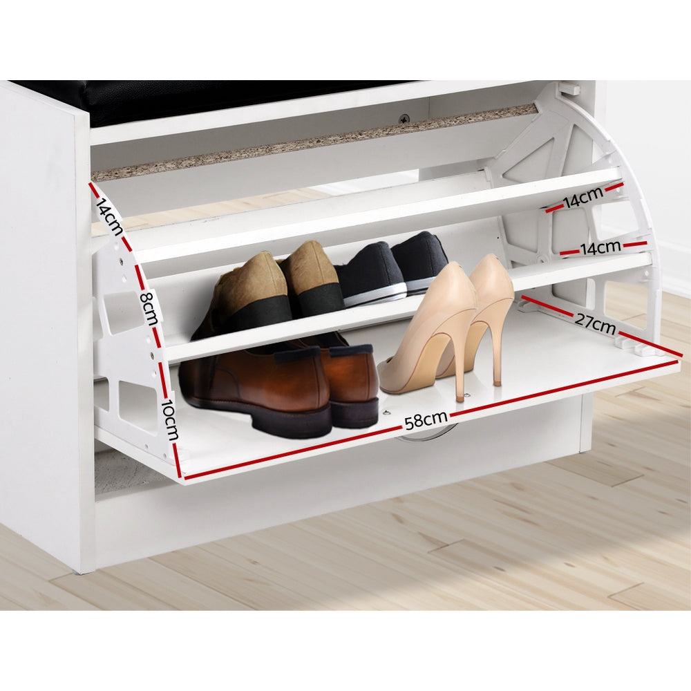 Artiss Shoe Cabinet Bench Shoes Storage Rack Organiser Storage White 15 Pairs