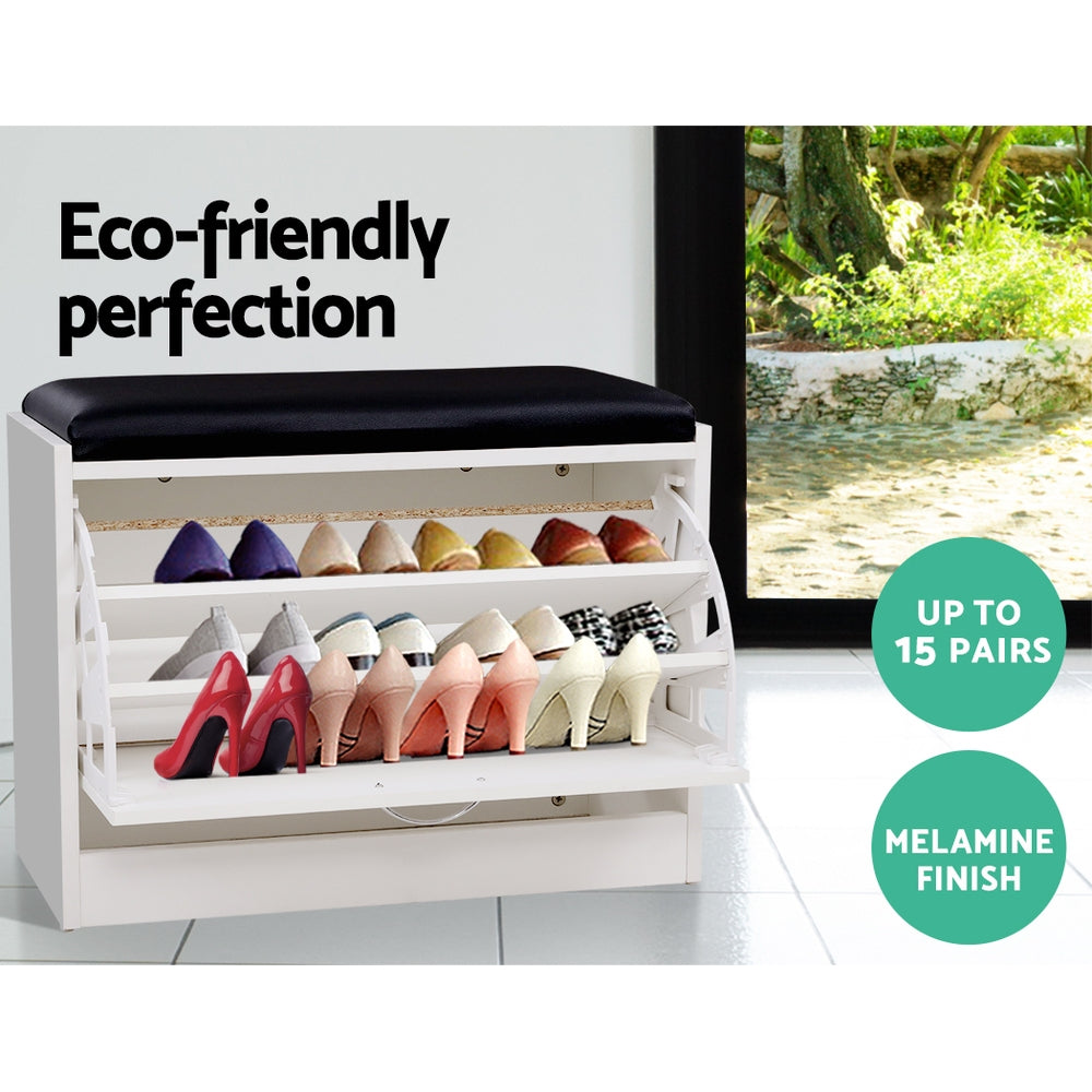 Artiss Shoe Cabinet Bench Shoes Storage Rack Organiser Storage White 15 Pairs