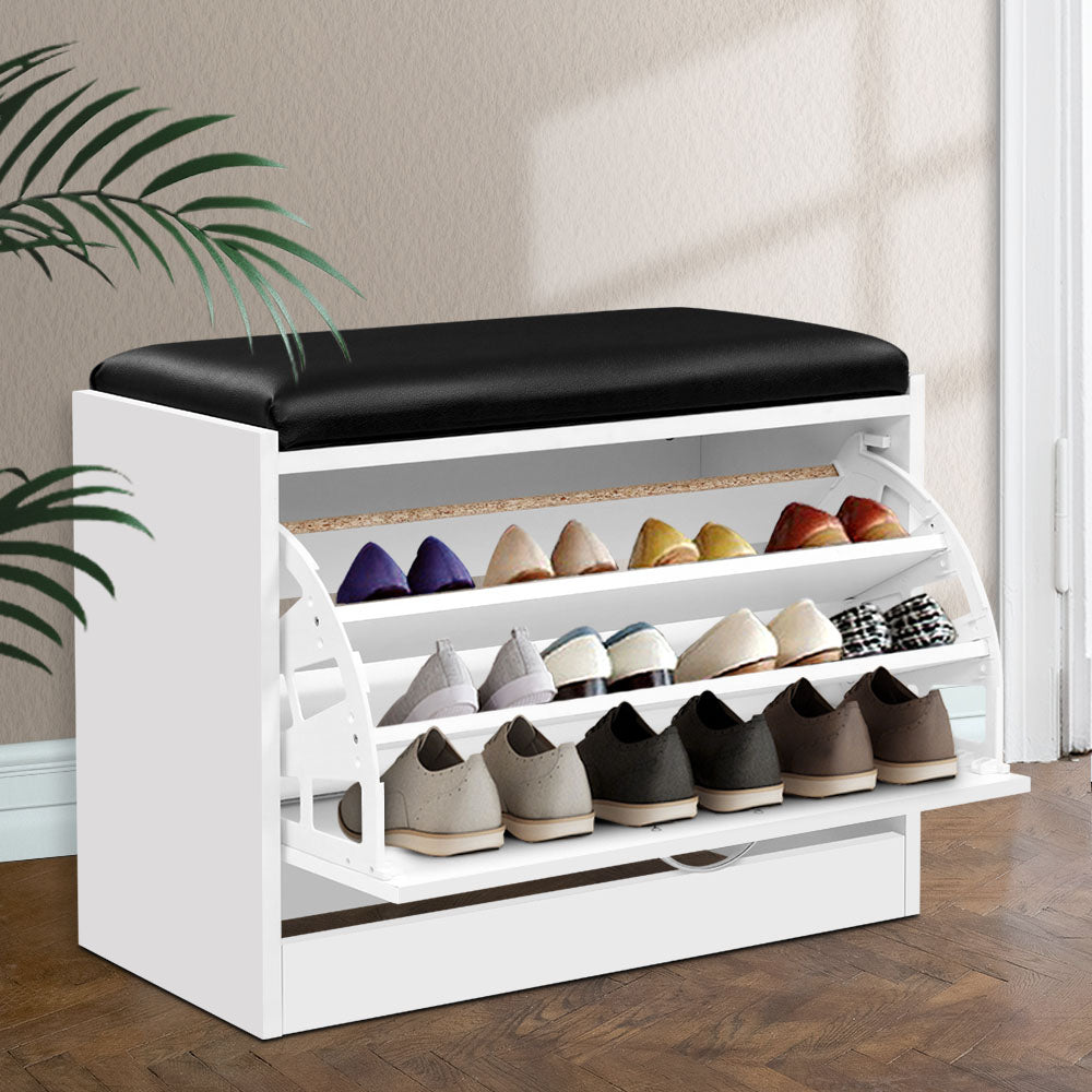 Artiss Shoe Cabinet Bench Shoes Storage Rack Organiser Storage White 15 Pairs