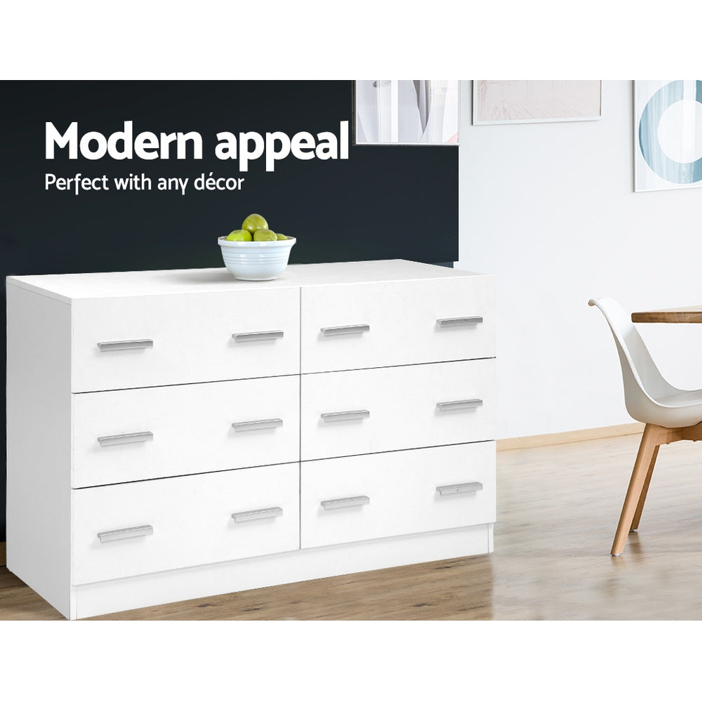 Artiss 6 Chest of Drawers Cabinet Dresser Tallboy Lowboy Storage Bedroom White