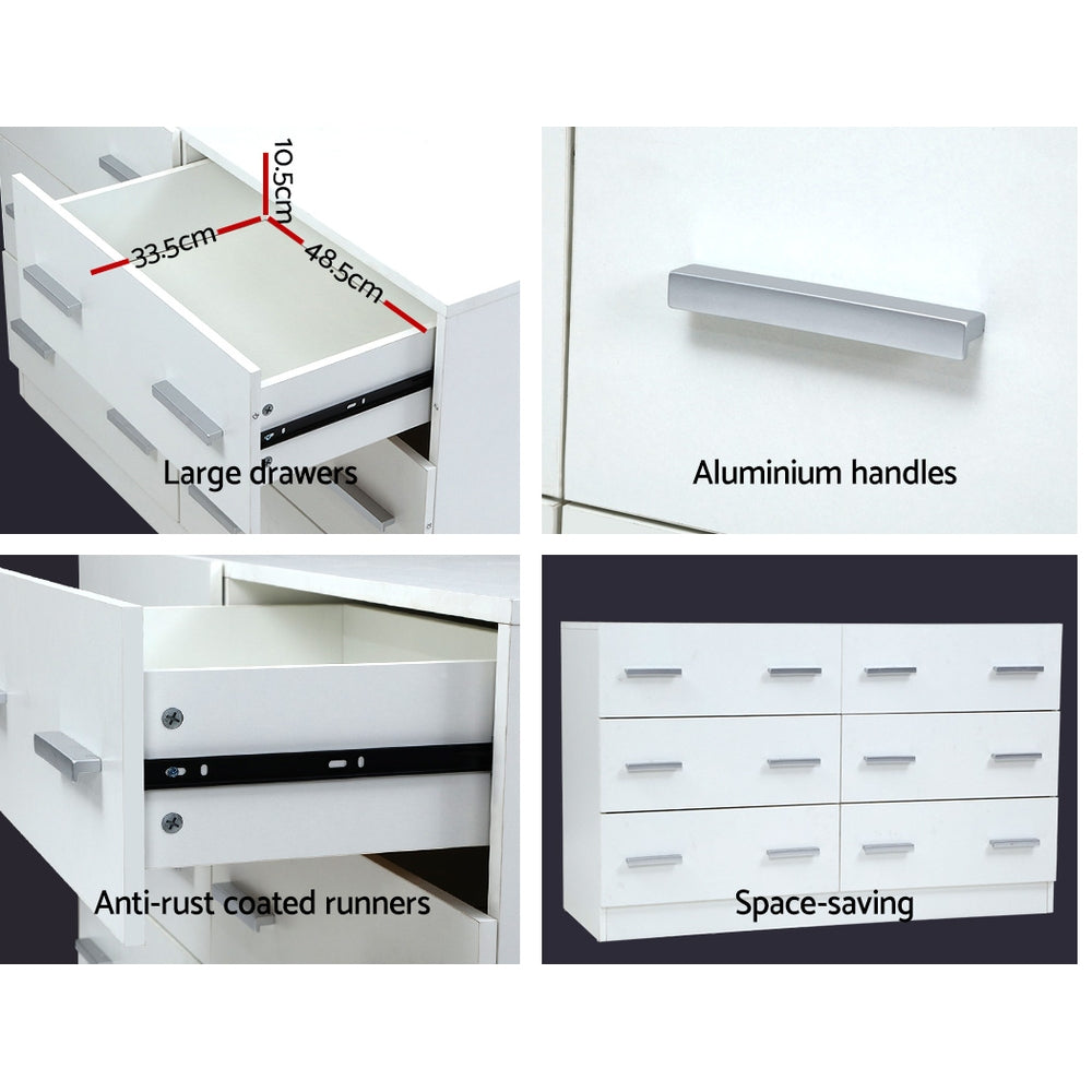 Artiss 6 Chest of Drawers Cabinet Dresser Tallboy Lowboy Storage Bedroom White