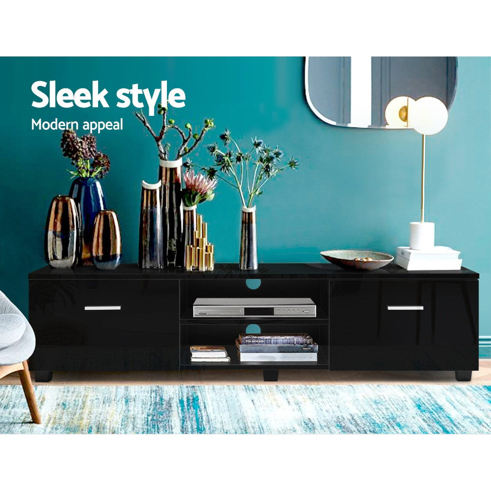 Artiss 140cm High Gloss TV Cabinet Stand Entertainment Unit Storage Shelf Black
