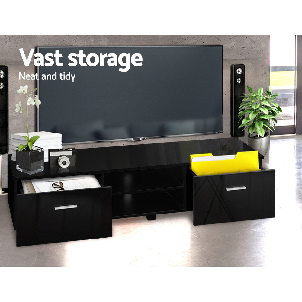 Artiss 140cm High Gloss TV Cabinet Stand Entertainment Unit Storage Shelf Black