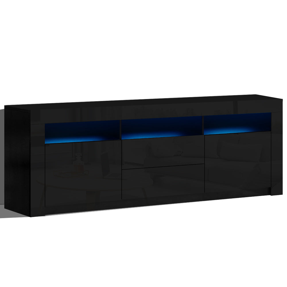 Artiss TV Cabinet Entertainment Unit Stand RGB LED High Gloss Furniture Storage Drawers Shelf 180cm Black