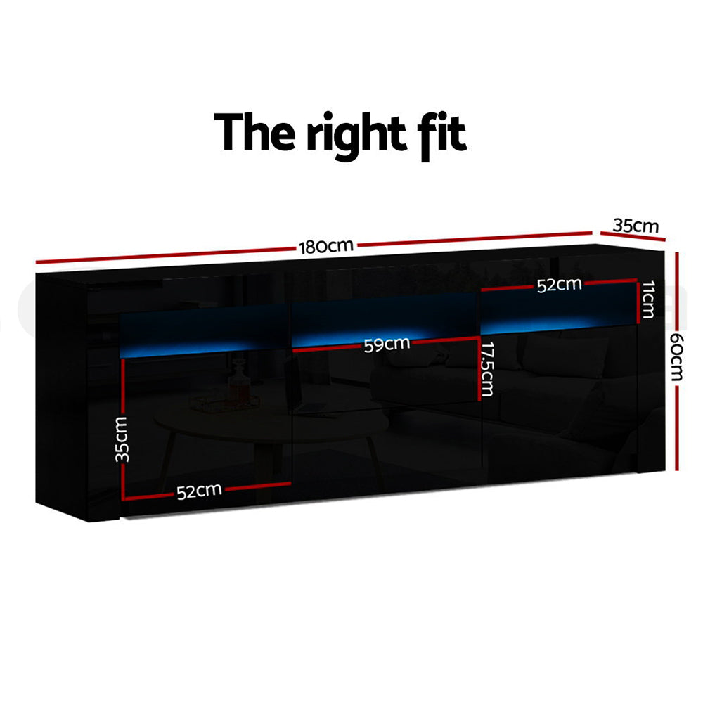 Artiss TV Cabinet Entertainment Unit Stand RGB LED High Gloss Furniture Storage Drawers Shelf 180cm Black