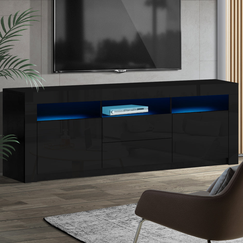 Artiss TV Cabinet Entertainment Unit Stand RGB LED High Gloss Furniture Storage Drawers Shelf 180cm Black