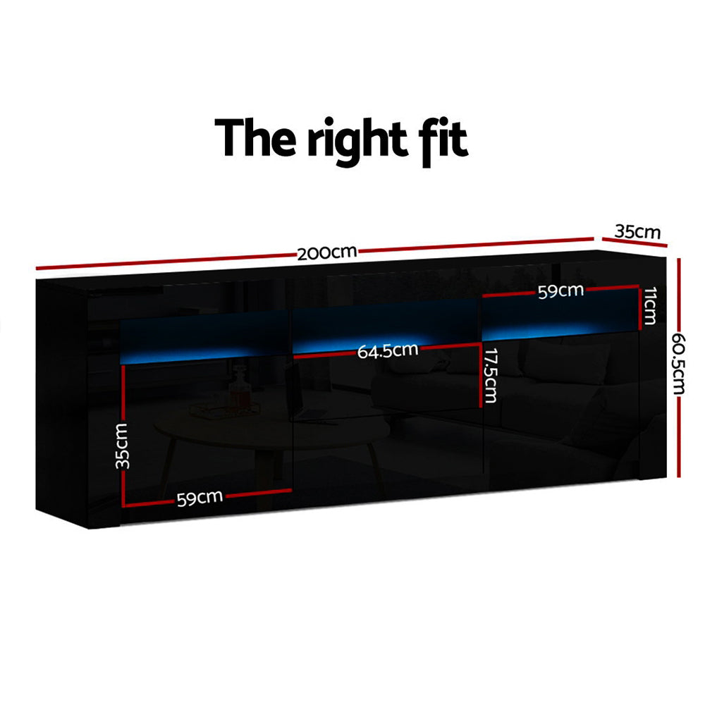 Artiss TV Cabinet Entertainment Unit Stand RGB LED High Gloss Furniture Storage Drawers Shelf 200cm Black