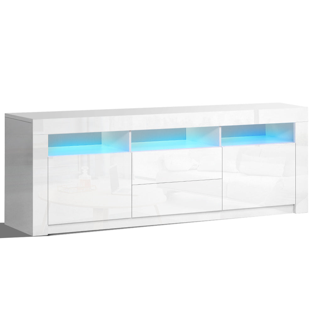 Artiss TV Cabinet Entertainment Unit Stand RGB LED High Gloss Furniture Storage Drawers Shelf 200cm White