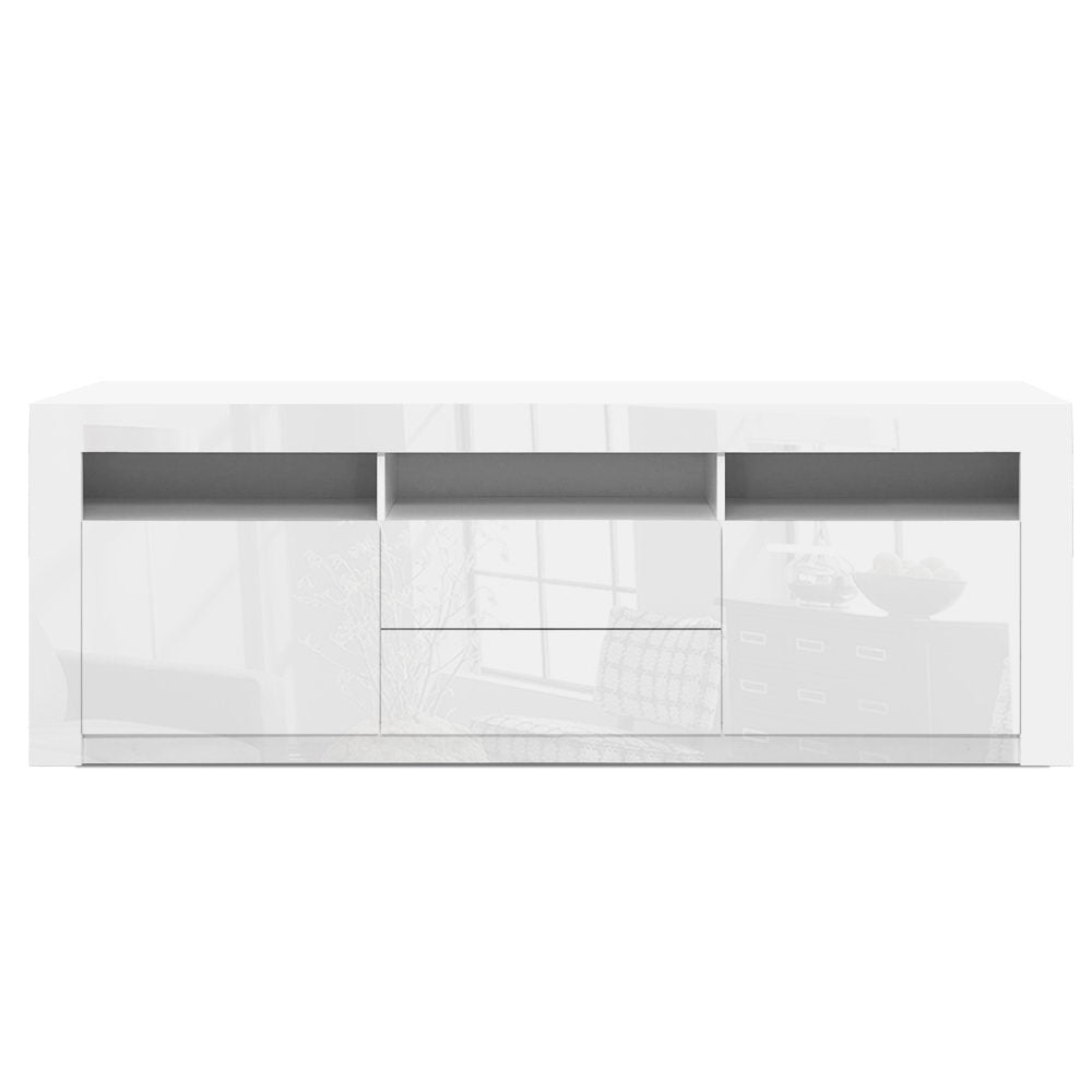 Artiss TV Cabinet Entertainment Unit Stand RGB LED High Gloss Furniture Storage Drawers Shelf 200cm White