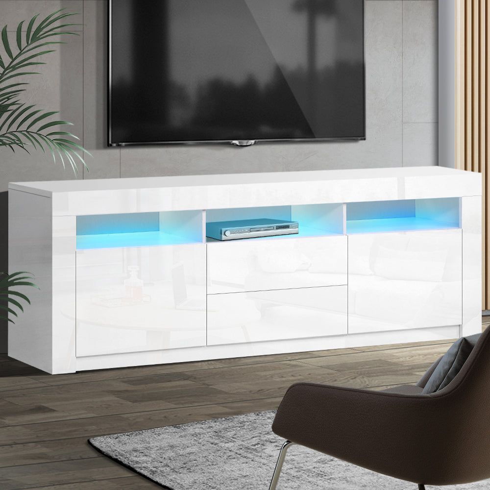 Artiss TV Cabinet Entertainment Unit Stand RGB LED High Gloss Furniture Storage Drawers Shelf 200cm White