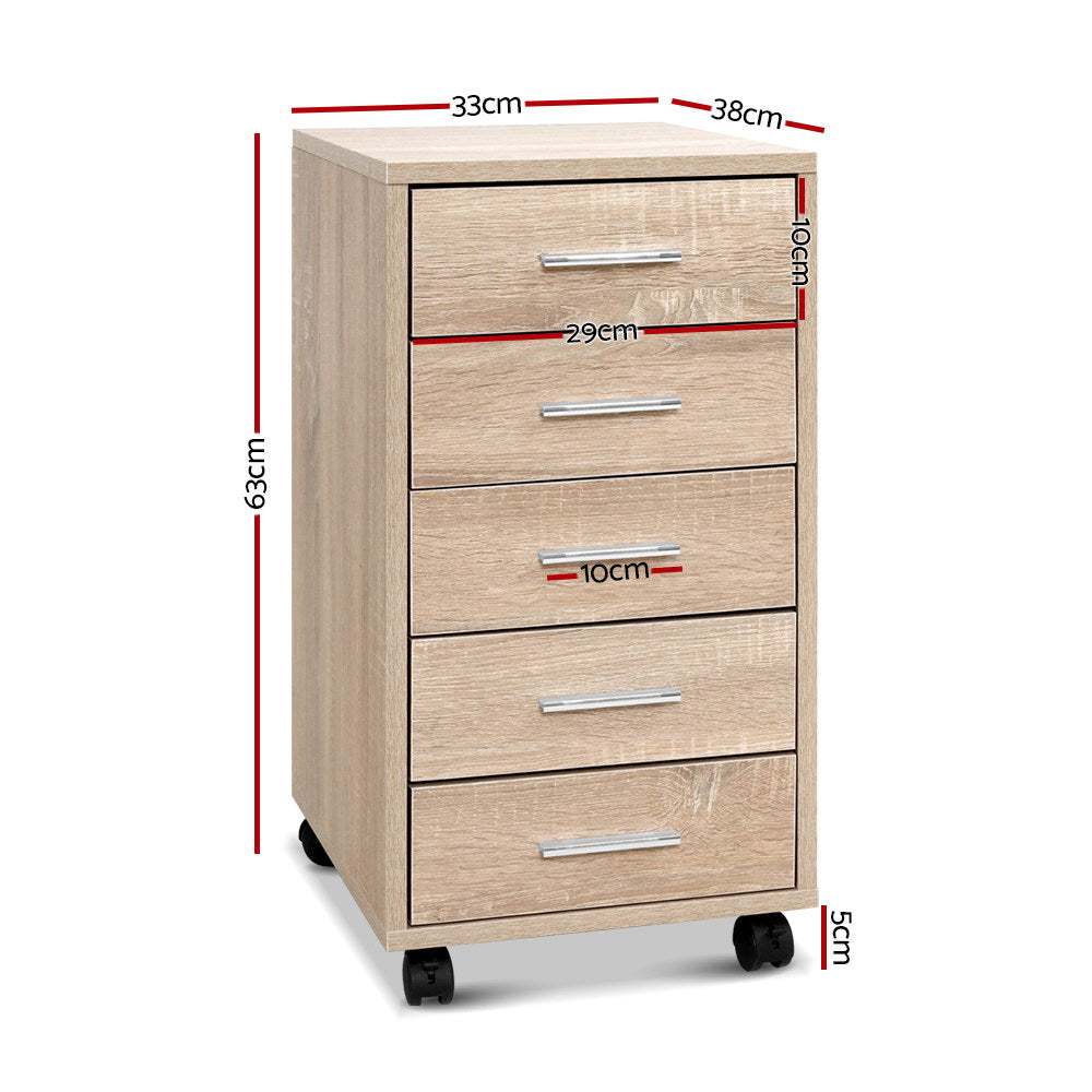 5 Drawer Filing Cabinet Storage Drawers Wood Study Office School File Cupboard