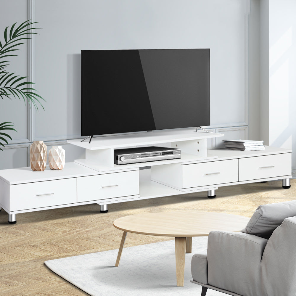 Artiss TV Cabinet Entertainment Unit Stand Wooden 160CM To 220CM Lowline Storage Drawers White