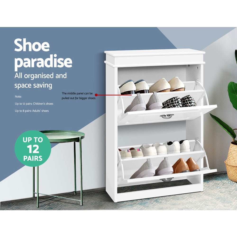 Shoe Cabinet Shoes Storage Rack White Organiser Shelf Cupboard Drawer 12 Pairs