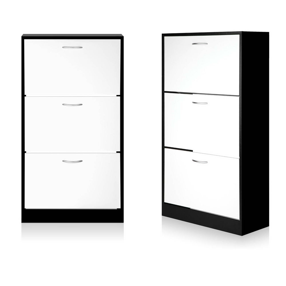 Artiss 3 Tier Shoe Cabinet - Black & White