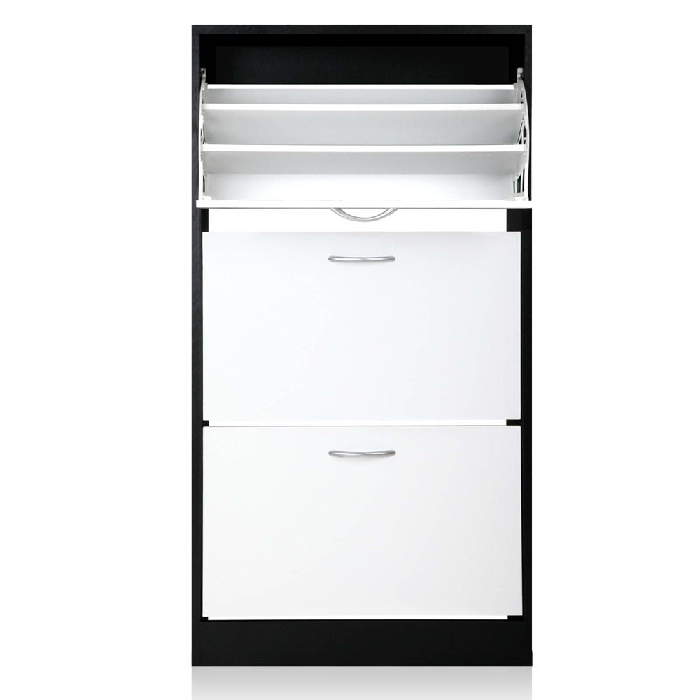 Artiss 3 Tier Shoe Cabinet - Black & White