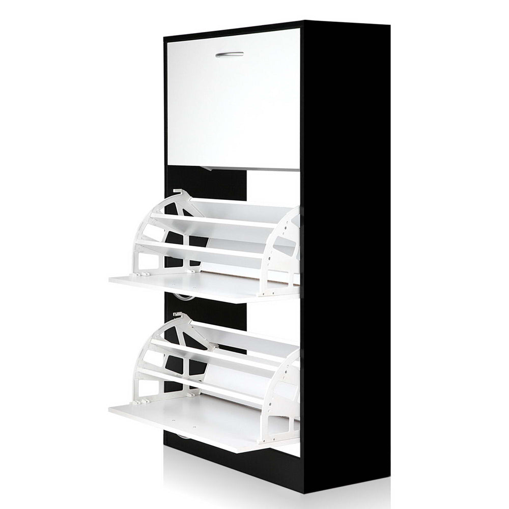 Artiss 3 Tier Shoe Cabinet - Black & White