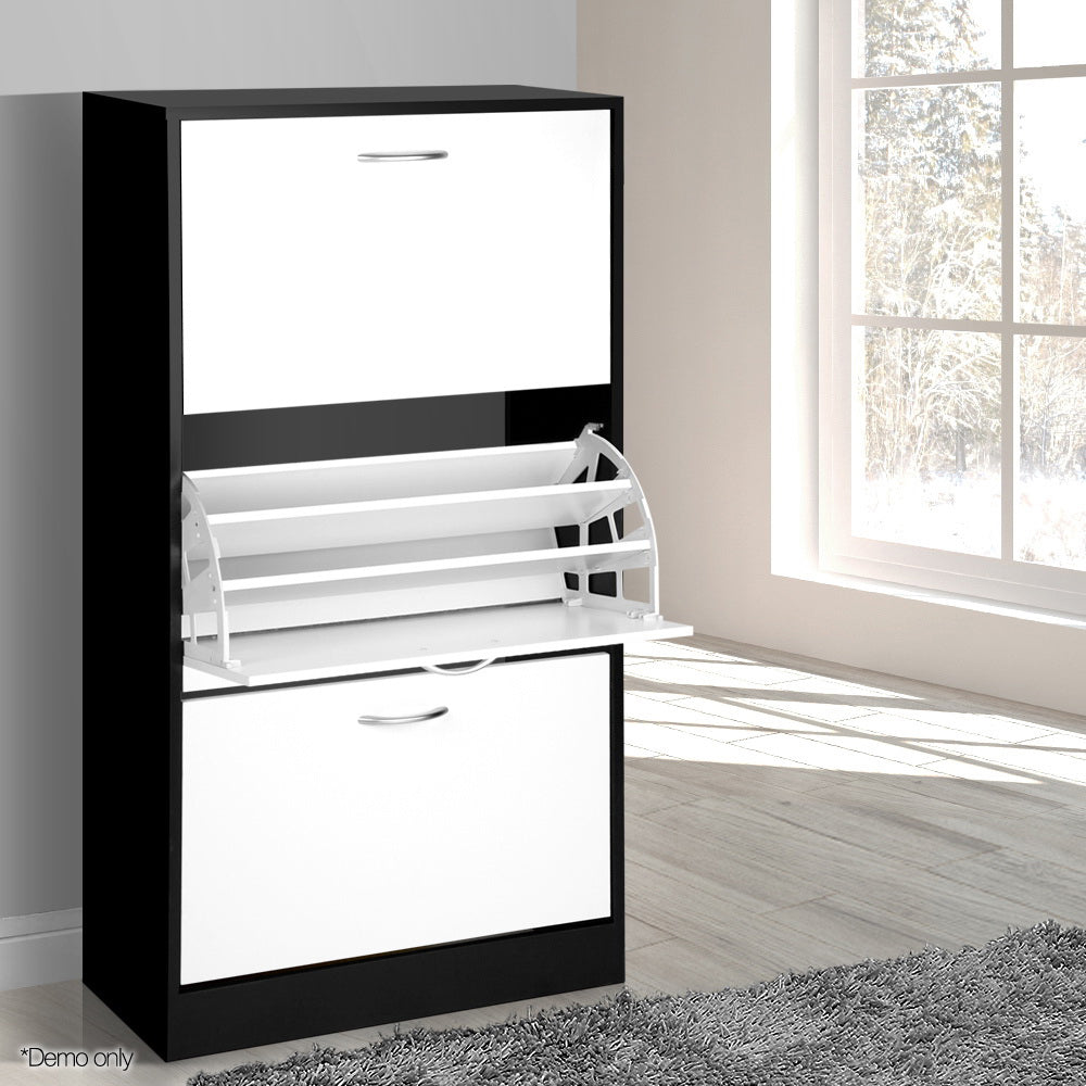 Artiss 3 Tier Shoe Cabinet - Black & White