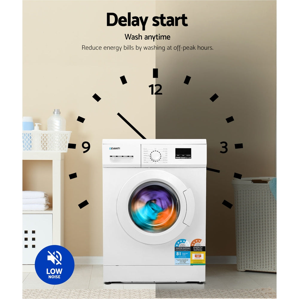 Devanti 8kg Front Load Washing Machine Quick Wash 24h Delay Start Automatic