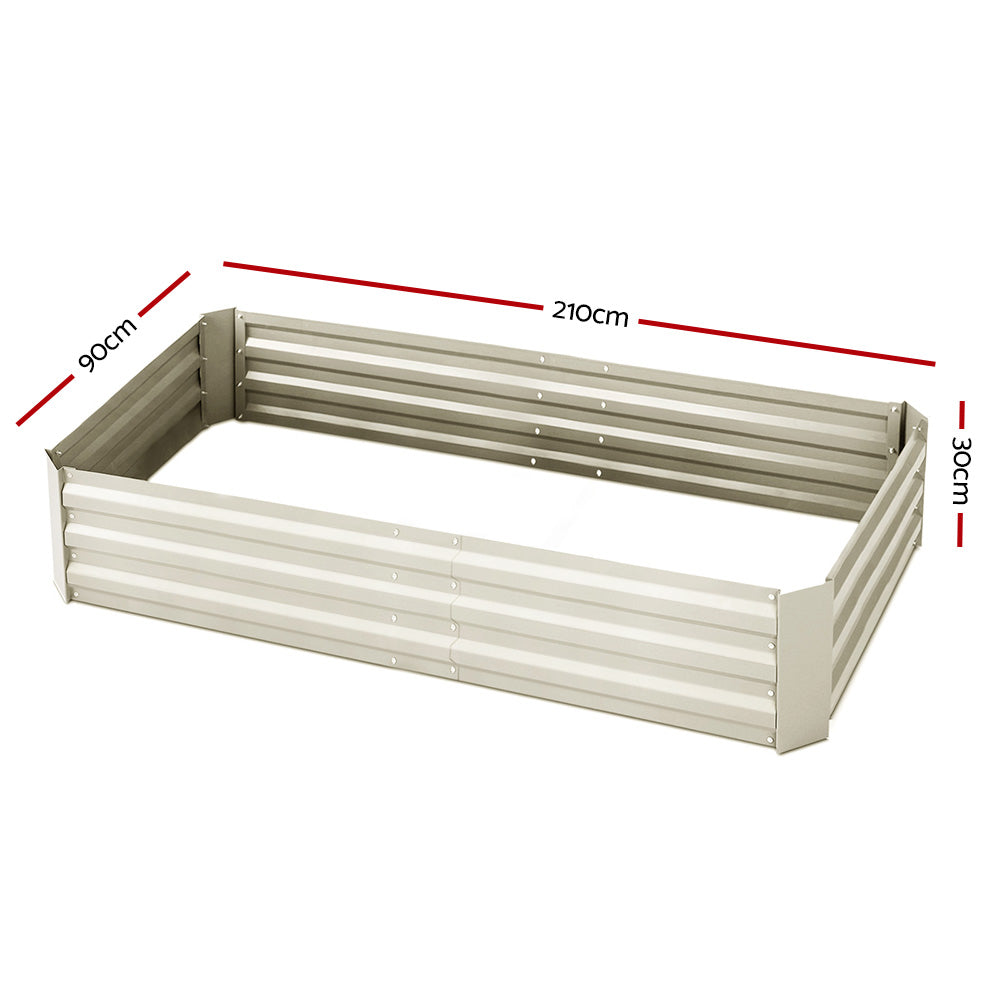 Greenfingers Garden Bed 2PCS 210X90X30cm Galvanised Steel Raised Planter Cream