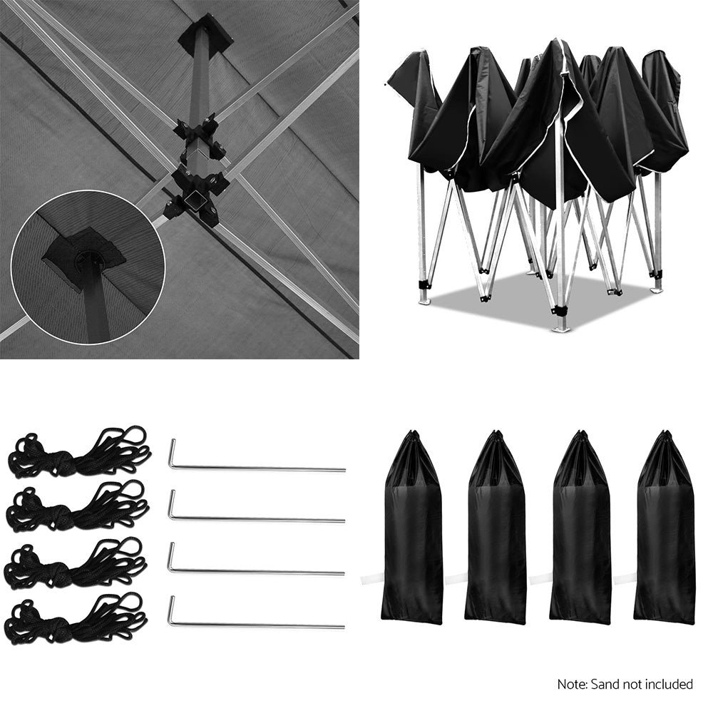 Instahut Aluminium Pop Up Gazebo Outdoor Folding Marquee Tent 3x3m Black