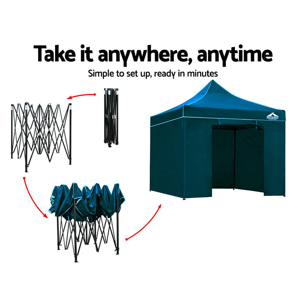 Instahut Outdoor Pop Up Gazebo 3x3m Wedding Marquee Tent Wall Gazebos Sailor Blue