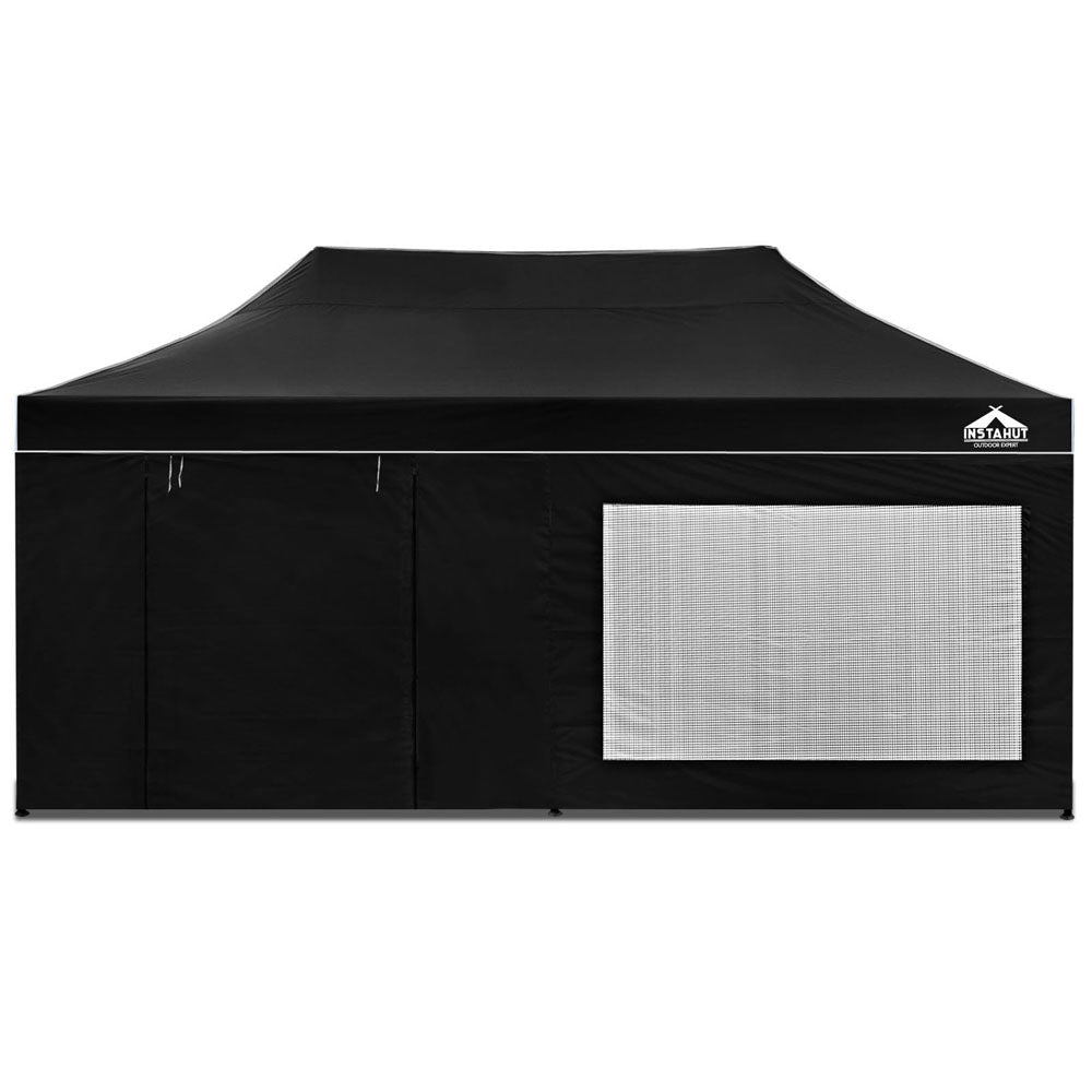 Instahut Gazebo Pop Up Marquee 3x6m Folding Wedding Tent Gazebos Shade Black