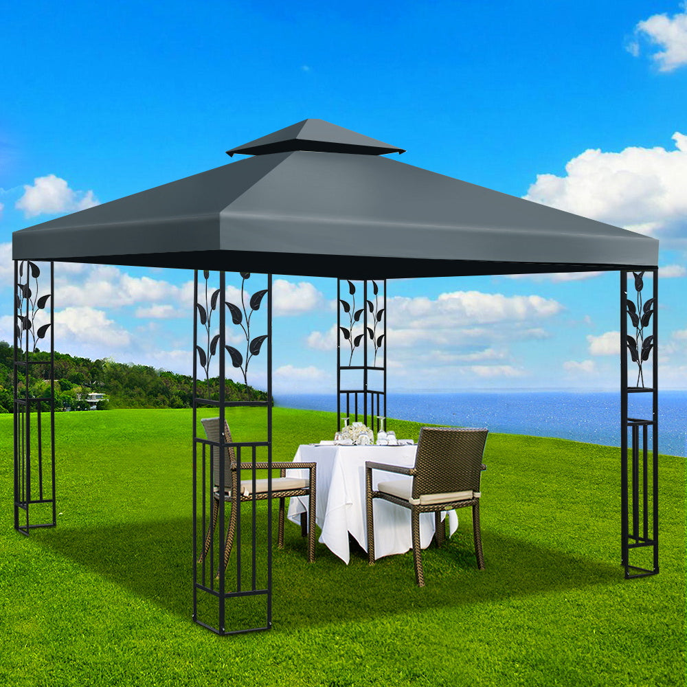 Instahut Gazebo 3x3m Party Marquee Outdoor Wedding Event Tent Iron Art Canopy Grey