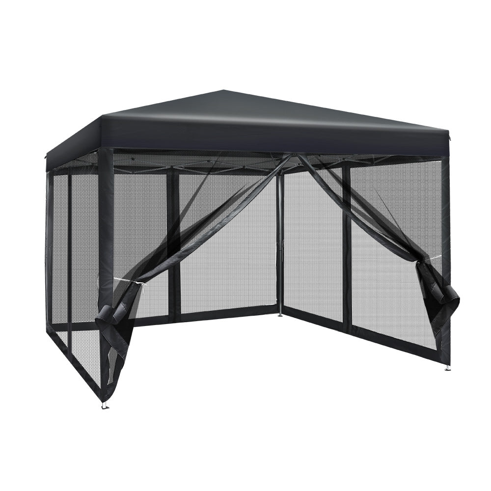 Instahut 3x3m Pop Up Gazebo Wedding Marquee Mesh Side Walls Outdoor Canopy Dark Grey