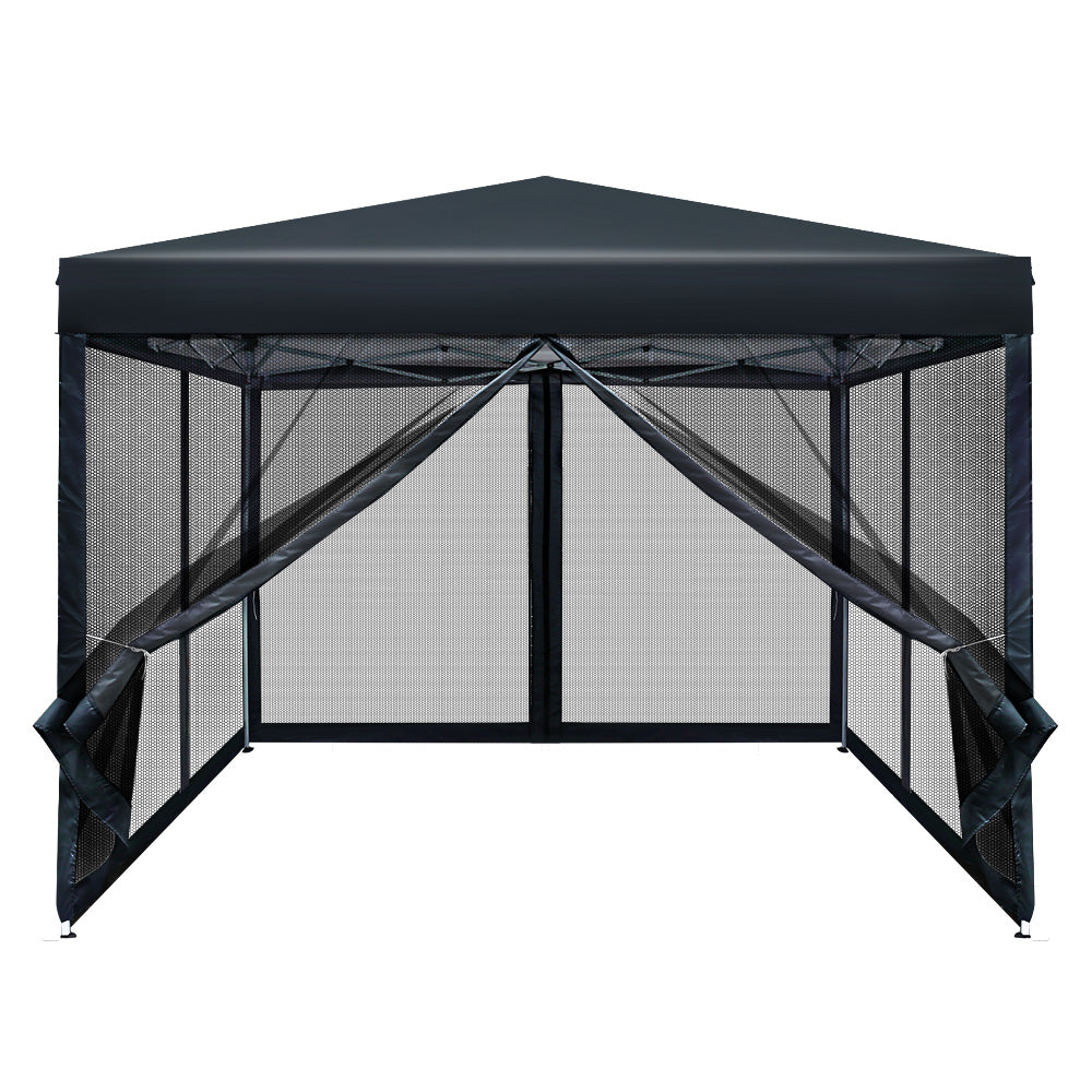 Instahut Gazebo Pop Up Marquee 3x3m Wedding Mesh Side Wall Outdoor Gazebos Black