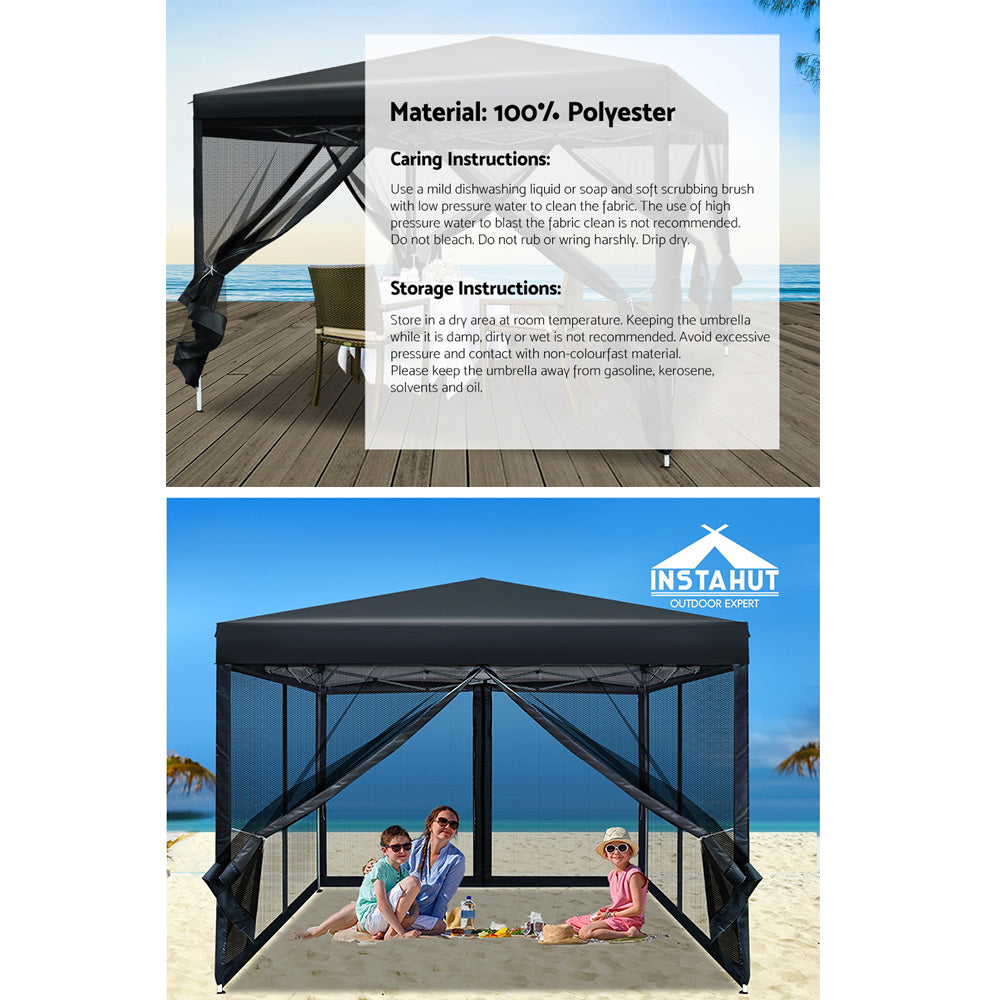 Instahut Gazebo Pop Up Marquee 3x3m Wedding Mesh Side Wall Outdoor Gazebos Black