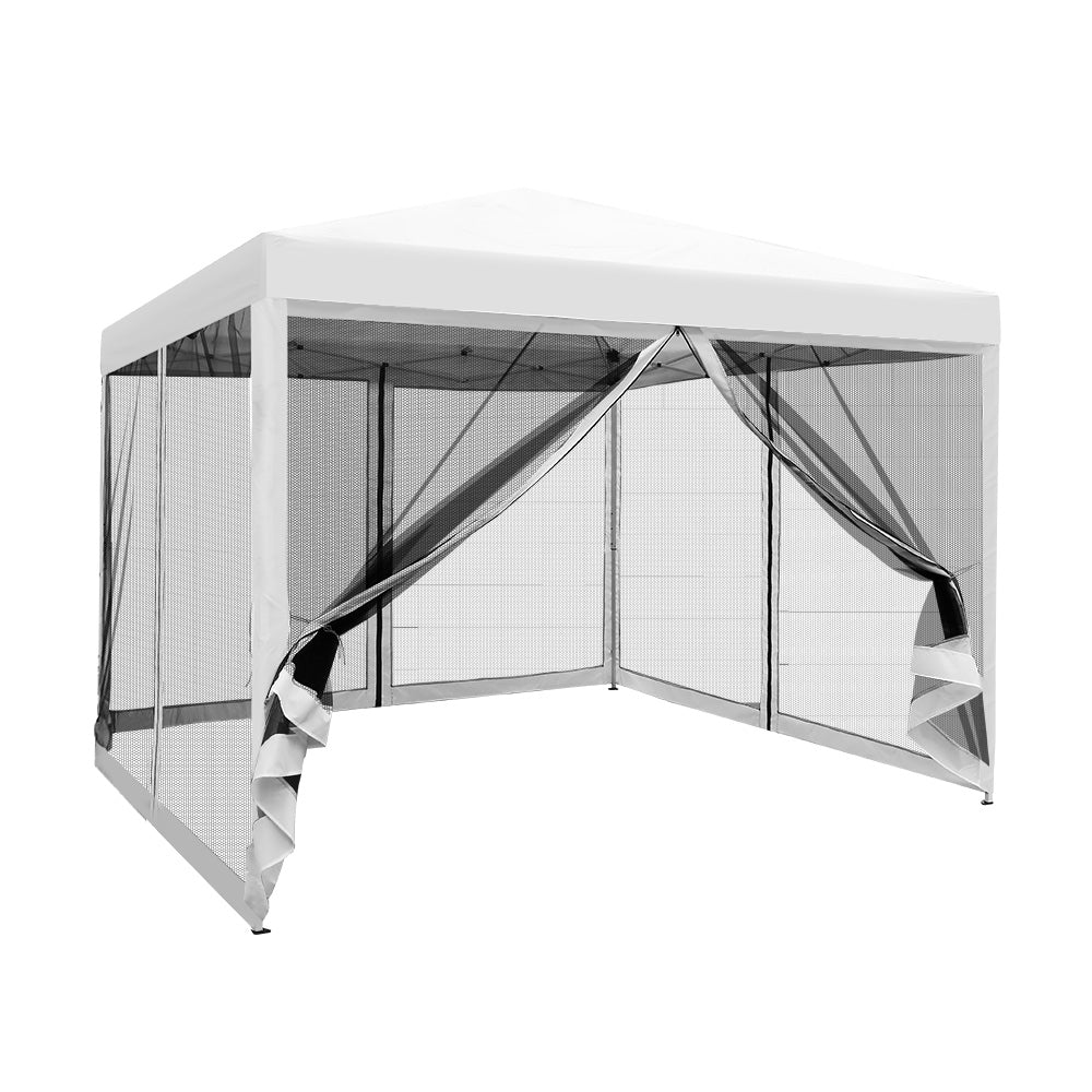 Instahut 3x3m Pop Up Gazebo Wedding Marquee Mesh Side Walls Outdoor Canopy White