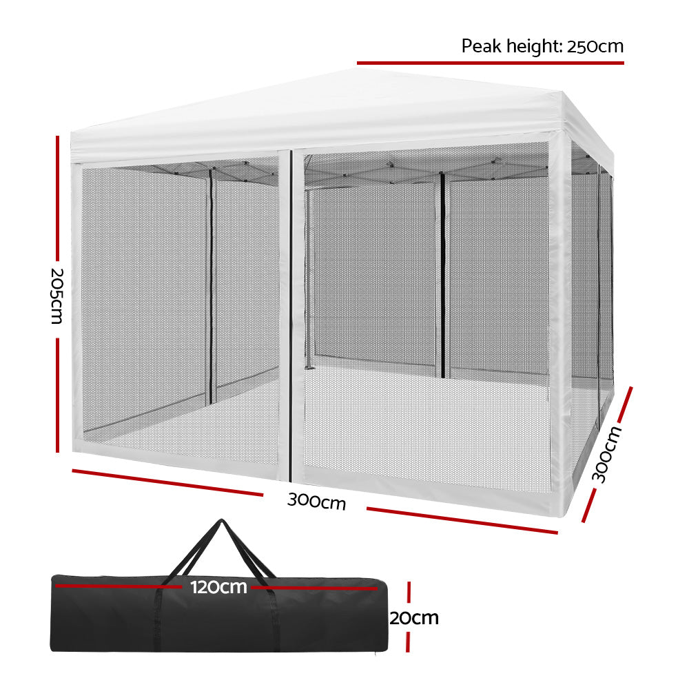 Instahut Gazebo Pop Up Marquee 3x3m Wedding Mesh Side Wall Outdoor Gazebos White