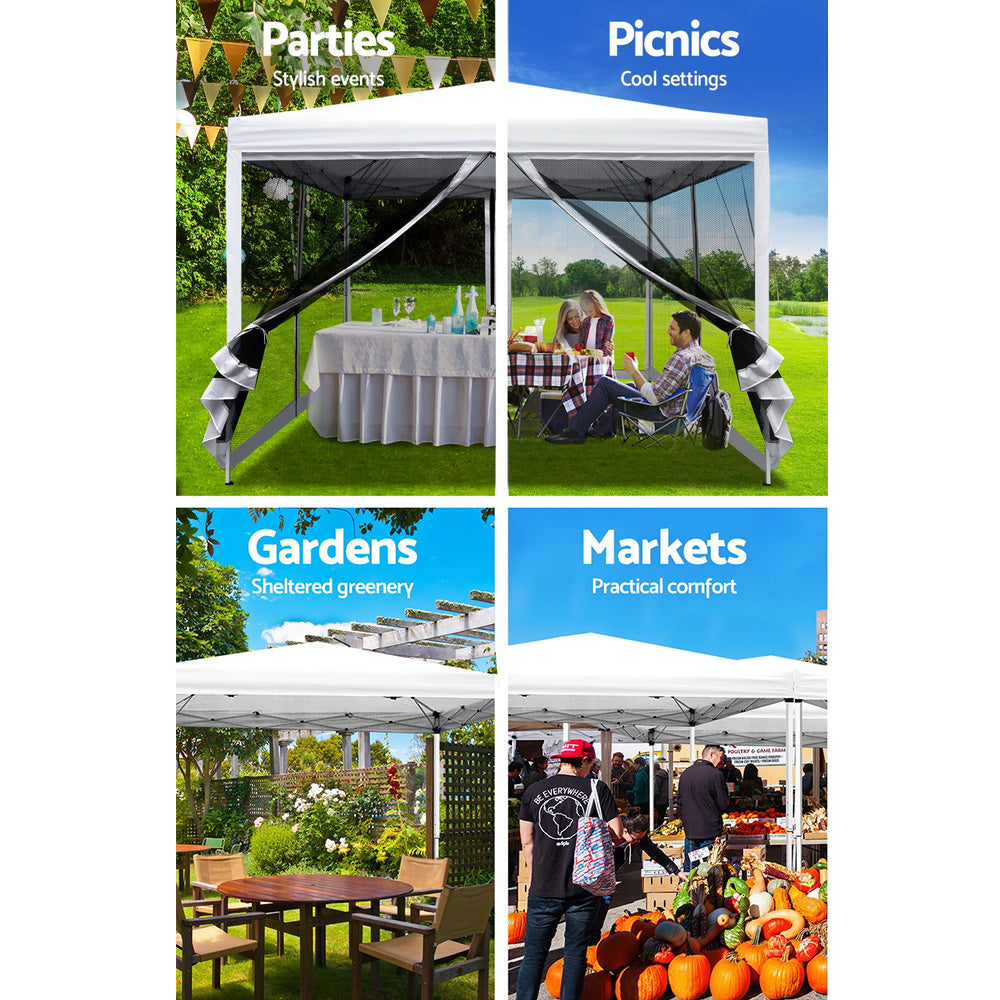 Instahut Gazebo Pop Up Marquee 3x3m Wedding Mesh Side Wall Outdoor Gazebos White