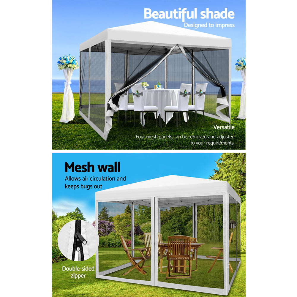 Instahut Gazebo Pop Up Marquee 3x3m Wedding Mesh Side Wall Outdoor Gazebos White
