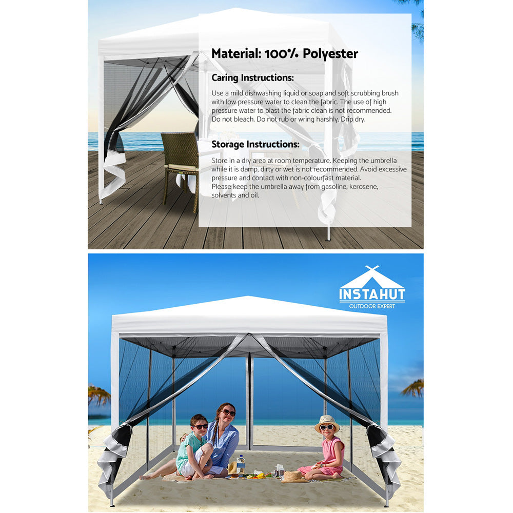 Instahut Gazebo Pop Up Marquee 3x3m Wedding Mesh Side Wall Outdoor Gazebos White